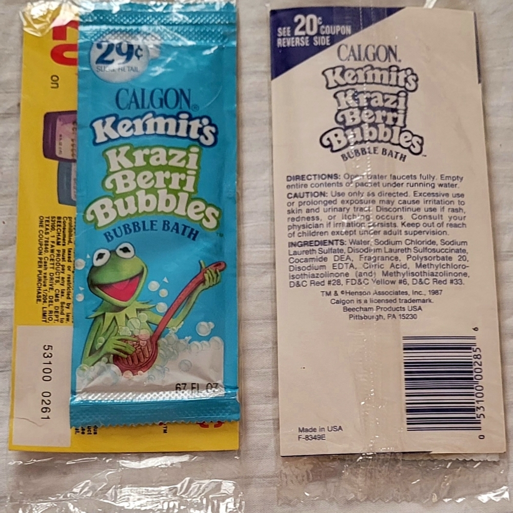1987 Vintage Calgon Kemits Krazi Berri Bubbles Bubble Bath Kermit The Frog - NOS